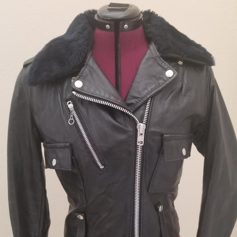 Black ladies leather Harley Davidson Biker jacket